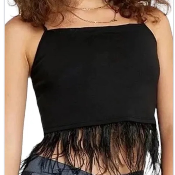 Urban Outfitters Black Cami with Feather Hem - Picture 1 of 5